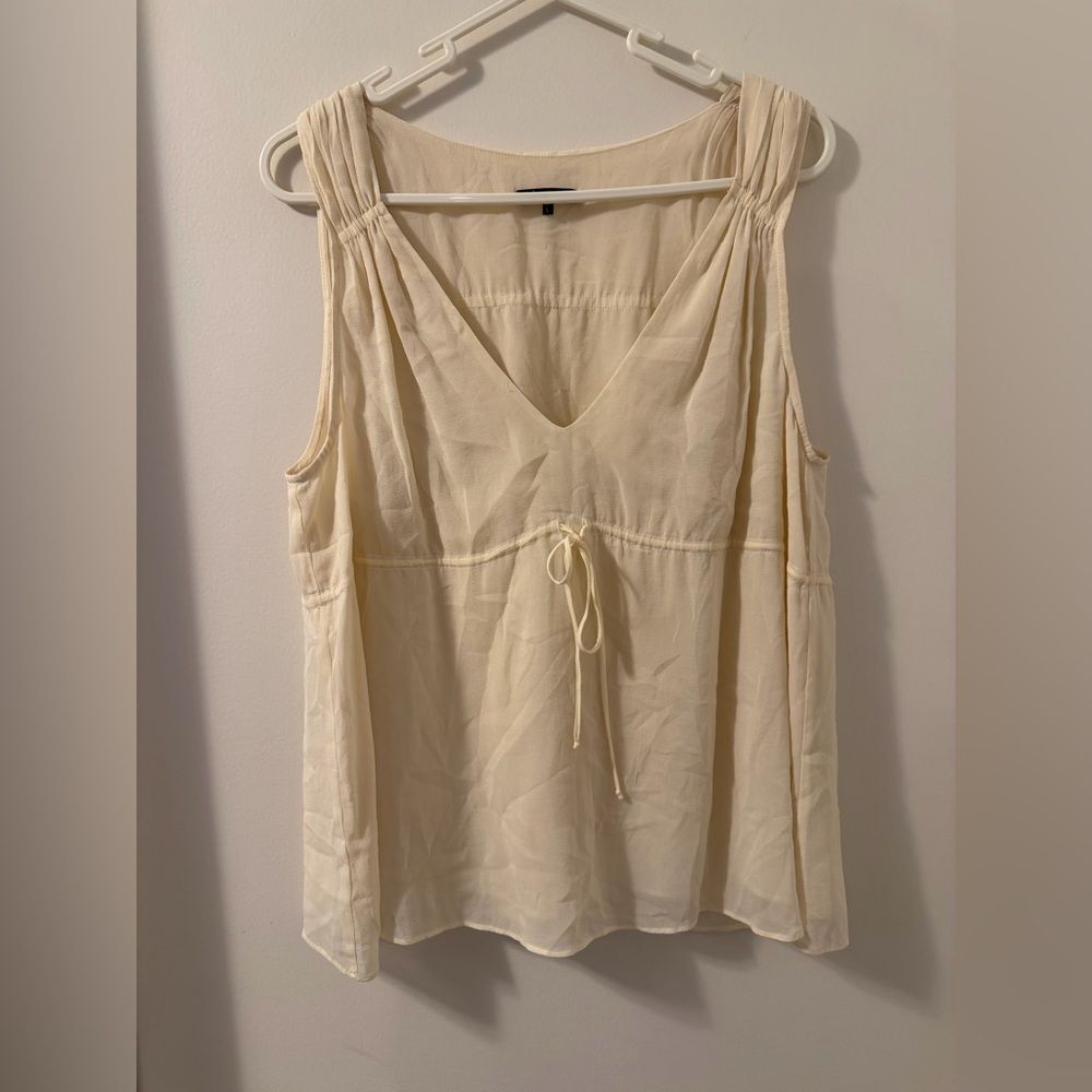 Vintage Y2K Theory Semi Sheer Silk Blend Babydoll Top in Bone White Sz L